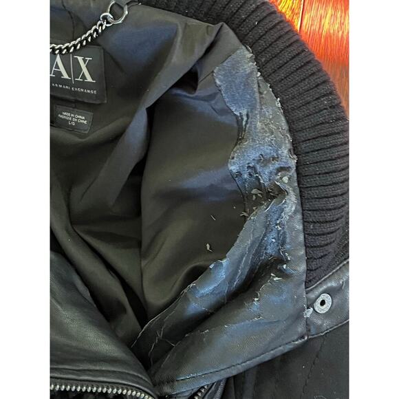 Armani Exchange leather jacket size large, has some damage as shown in pics - Picture 6 of 16